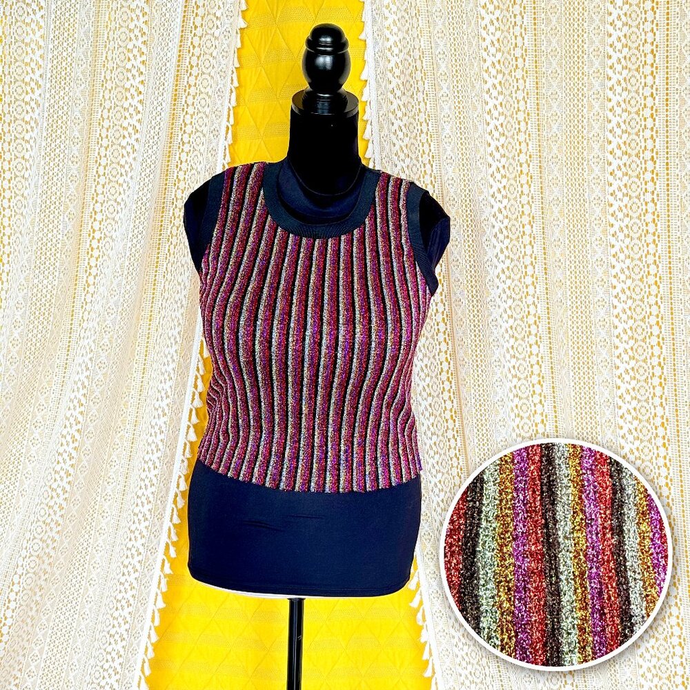 Daily Special Multicolor Metallic Striped Fitted Crop Tank Top Size Large